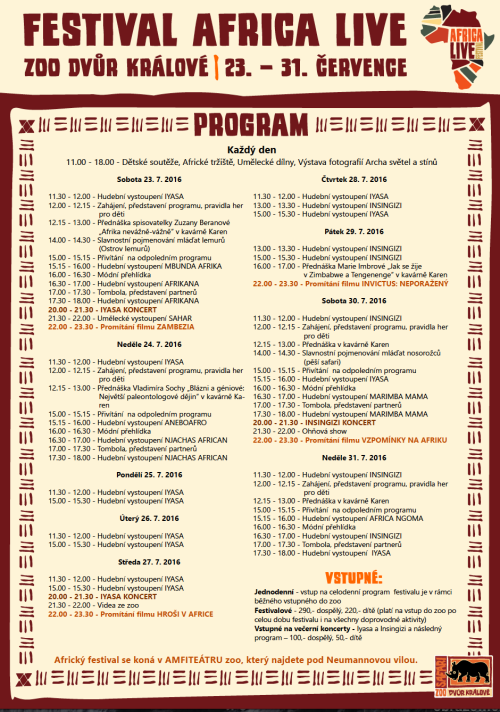 Program festivalu Africa live ZOO